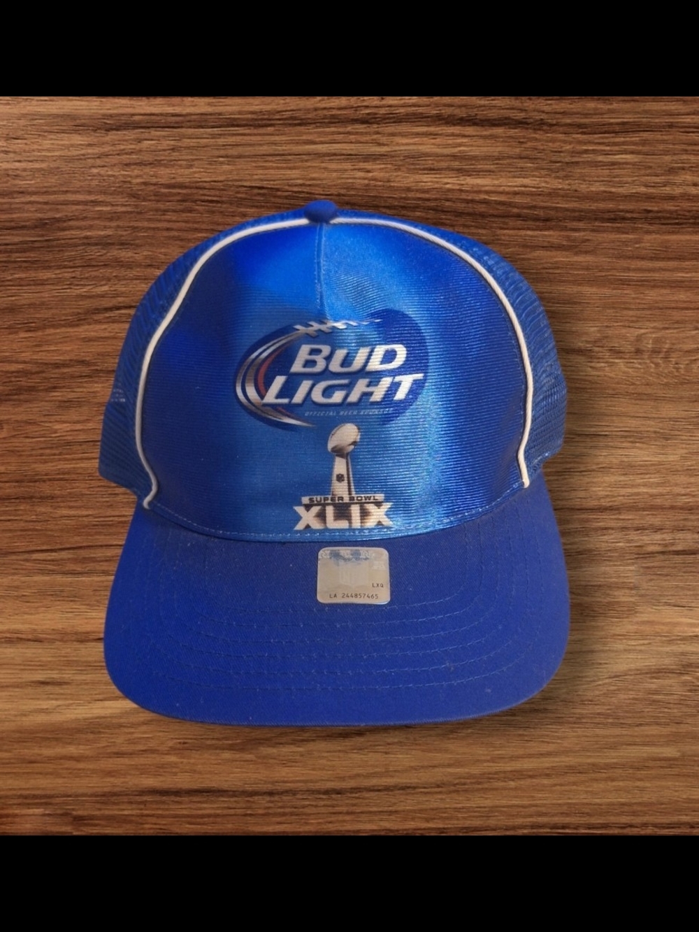 Bud Light Blue Mesh Trucker Hat with White Piping
